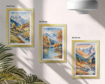 Komplet slika u okviru Oslikane jesenske planine s rijekom i vikendicama