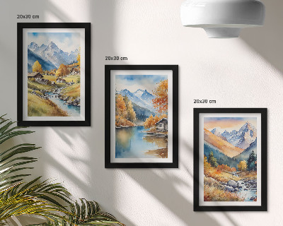 Komplet slika u okviru Oslikane jesenske planine s rijekom i vikendicama