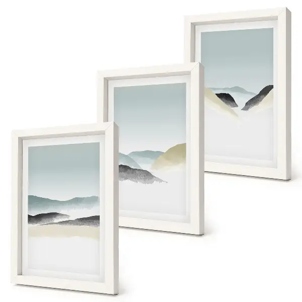 Set od 3 slike u okviru minimalistički motivi planina u nježnim pastelnim tonovima