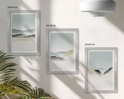 Set od 3 slike u okviru minimalistički motivi planina u nježnim pastelnim tonovima