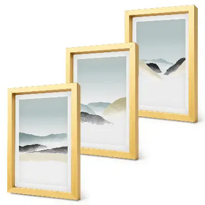 Set od 3 slike u okviru minimalistički motivi planina u nježnim pastelnim tonovima