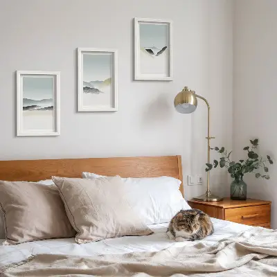 Set od 3 slike u okviru minimalistički motivi planina u nježnim pastelnim tonovima