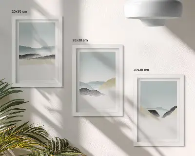 Set od 3 slike u okviru minimalistički motivi planina u nježnim pastelnim tonovima