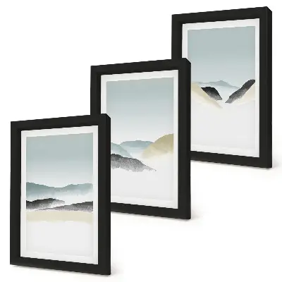 Set od 3 slike u okviru minimalistički motivi planina u nježnim pastelnim tonovima