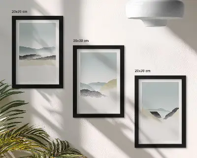 Set od 3 slike u okviru minimalistički motivi planina u nježnim pastelnim tonovima