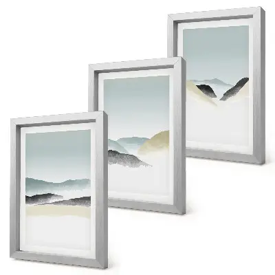 Set od 3 slike u okviru minimalistički motivi planina u nježnim pastelnim tonovima