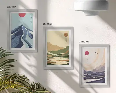 Komplet slika u okviru planine u pastelnim bojama u japanskom stilu