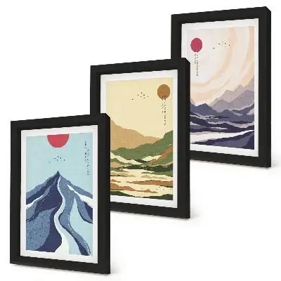 Komplet slika u okviru planine u pastelnim bojama u japanskom stilu