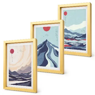 Apstraktni planinski pejzaži u japanskom stilu set od 3 slike u okviru