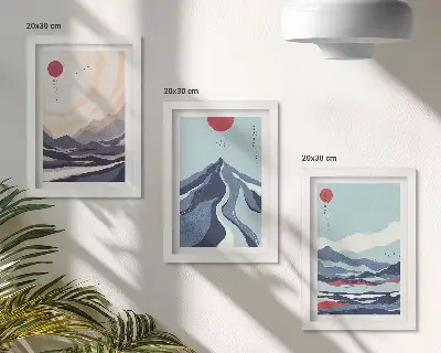 Apstraktni planinski pejzaži u japanskom stilu set od 3 slike u okviru