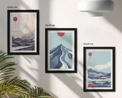 Apstraktni planinski pejzaži u japanskom stilu set od 3 slike u okviru