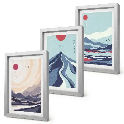 Apstraktni planinski pejzaži u japanskom stilu set od 3 slike u okviru
