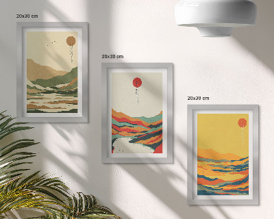 Komplet slika u okviru Šareni uzorci planina i rijeka u japanskom stilu