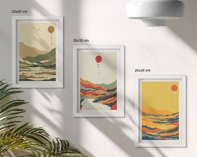 Komplet slika u okviru Šareni uzorci planina i rijeka u japanskom stilu