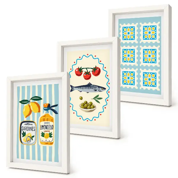 Komplet ilustracija kuhinje u mediteranskom stilu u okviru