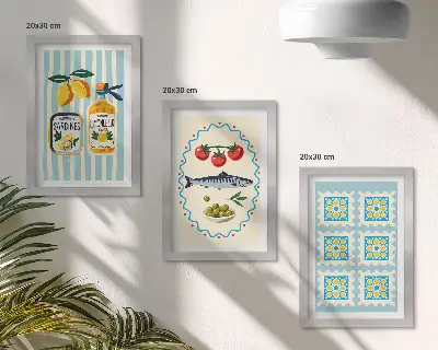Komplet ilustracija kuhinje u mediteranskom stilu u okviru