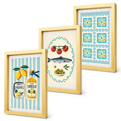Komplet ilustracija kuhinje u mediteranskom stilu u okviru