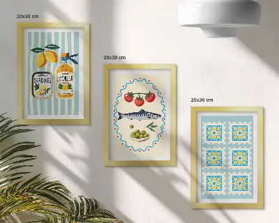 Komplet ilustracija kuhinje u mediteranskom stilu u okviru