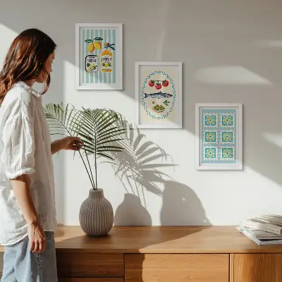Komplet ilustracija kuhinje u mediteranskom stilu u okviru