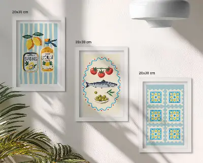 Komplet ilustracija kuhinje u mediteranskom stilu u okviru