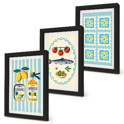 Komplet ilustracija kuhinje u mediteranskom stilu u okviru