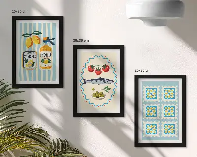 Komplet ilustracija kuhinje u mediteranskom stilu u okviru