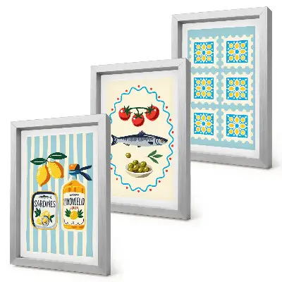 Komplet ilustracija kuhinje u mediteranskom stilu u okviru