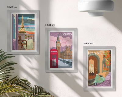 Set 3 slike u okviru Retro gradski pejzaži Pariza, Londona i Francuske