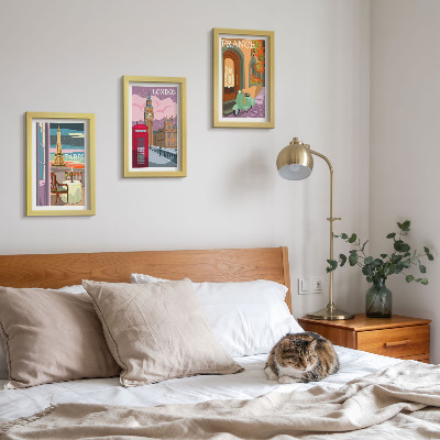 Set 3 slike u okviru Retro gradski pejzaži Pariza, Londona i Francuske