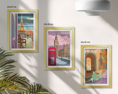 Set 3 slike u okviru Retro gradski pejzaži Pariza, Londona i Francuske