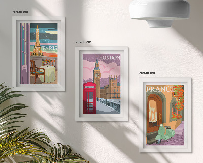 Set 3 slike u okviru Retro gradski pejzaži Pariza, Londona i Francuske