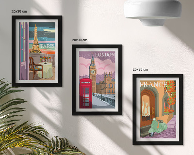 Set 3 slike u okviru Retro gradski pejzaži Pariza, Londona i Francuske