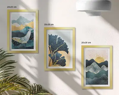 Set 3 slike u okviru apstraktni estetski prikazi planina i biljaka