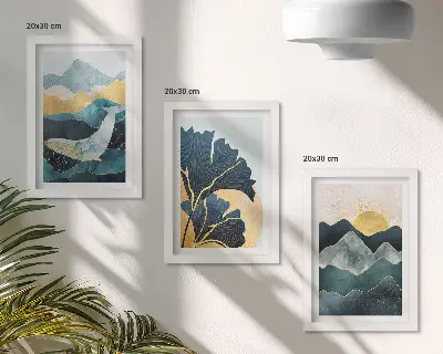 Set 3 slike u okviru apstraktni estetski prikazi planina i biljaka