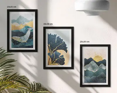 Set 3 slike u okviru apstraktni estetski prikazi planina i biljaka