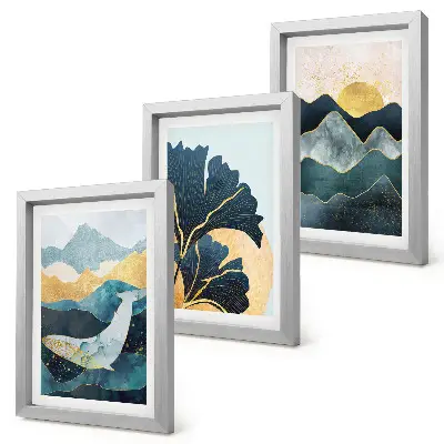 Set 3 slike u okviru apstraktni estetski prikazi planina i biljaka