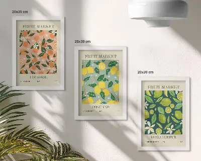 Zidna galerija slika s motivima citrusnog voća i vintage cvijeća