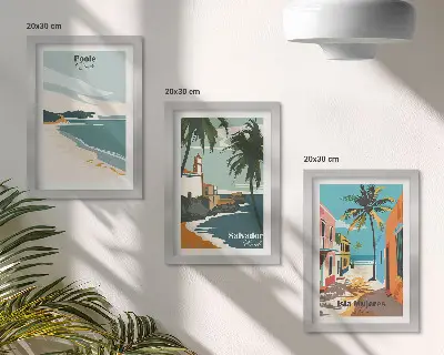 Komplet slika u okviru tropski krajolici s plažama i palmama