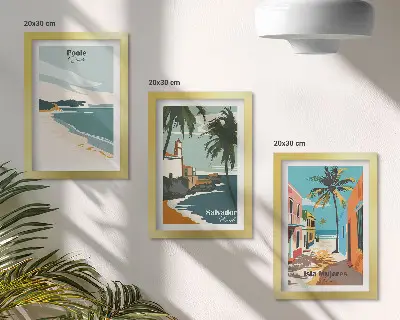 Komplet slika u okviru tropski krajolici s plažama i palmama