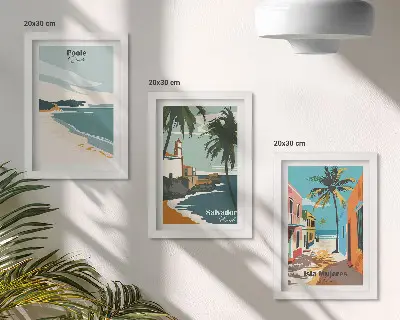 Komplet slika u okviru tropski krajolici s plažama i palmama