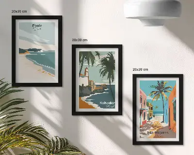 Komplet slika u okviru tropski krajolici s plažama i palmama