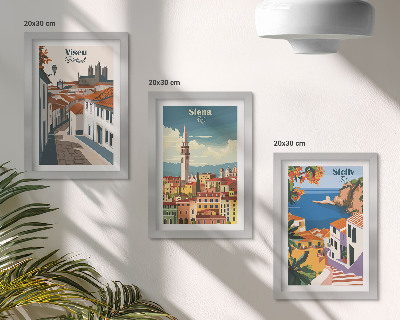 Komplet slika u okviru Retro ilustracije poznatih gradova diljem svijeta