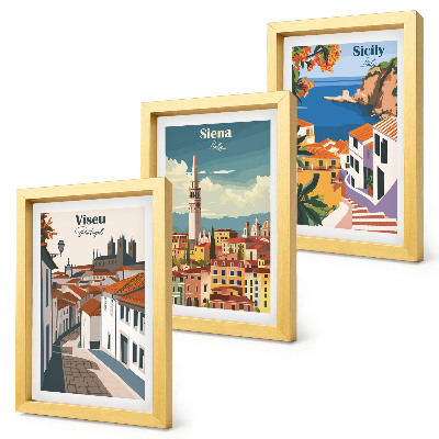 Komplet slika u okviru Retro ilustracije poznatih gradova diljem svijeta