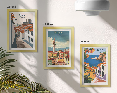 Komplet slika u okviru Retro ilustracije poznatih gradova diljem svijeta