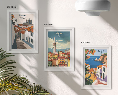 Komplet slika u okviru Retro ilustracije poznatih gradova diljem svijeta