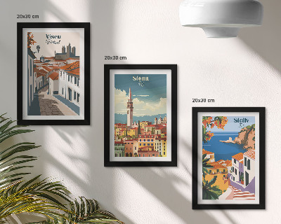 Komplet slika u okviru Retro ilustracije poznatih gradova diljem svijeta