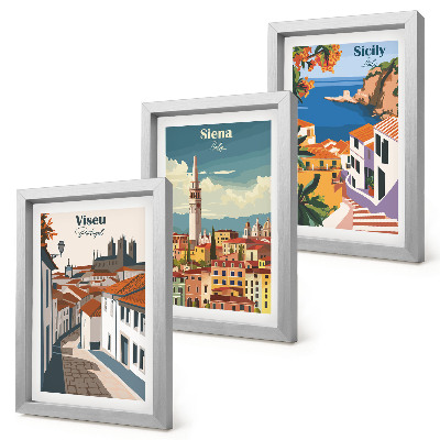 Komplet slika u okviru Retro ilustracije poznatih gradova diljem svijeta