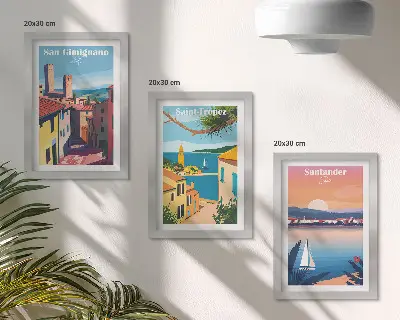Zidna galerija slika talijanski gradovi i retro primorski krajolici