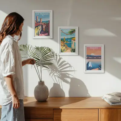 Zidna galerija slika talijanski gradovi i retro primorski krajolici