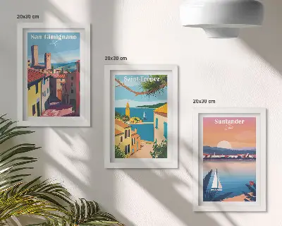 Zidna galerija slika talijanski gradovi i retro primorski krajolici